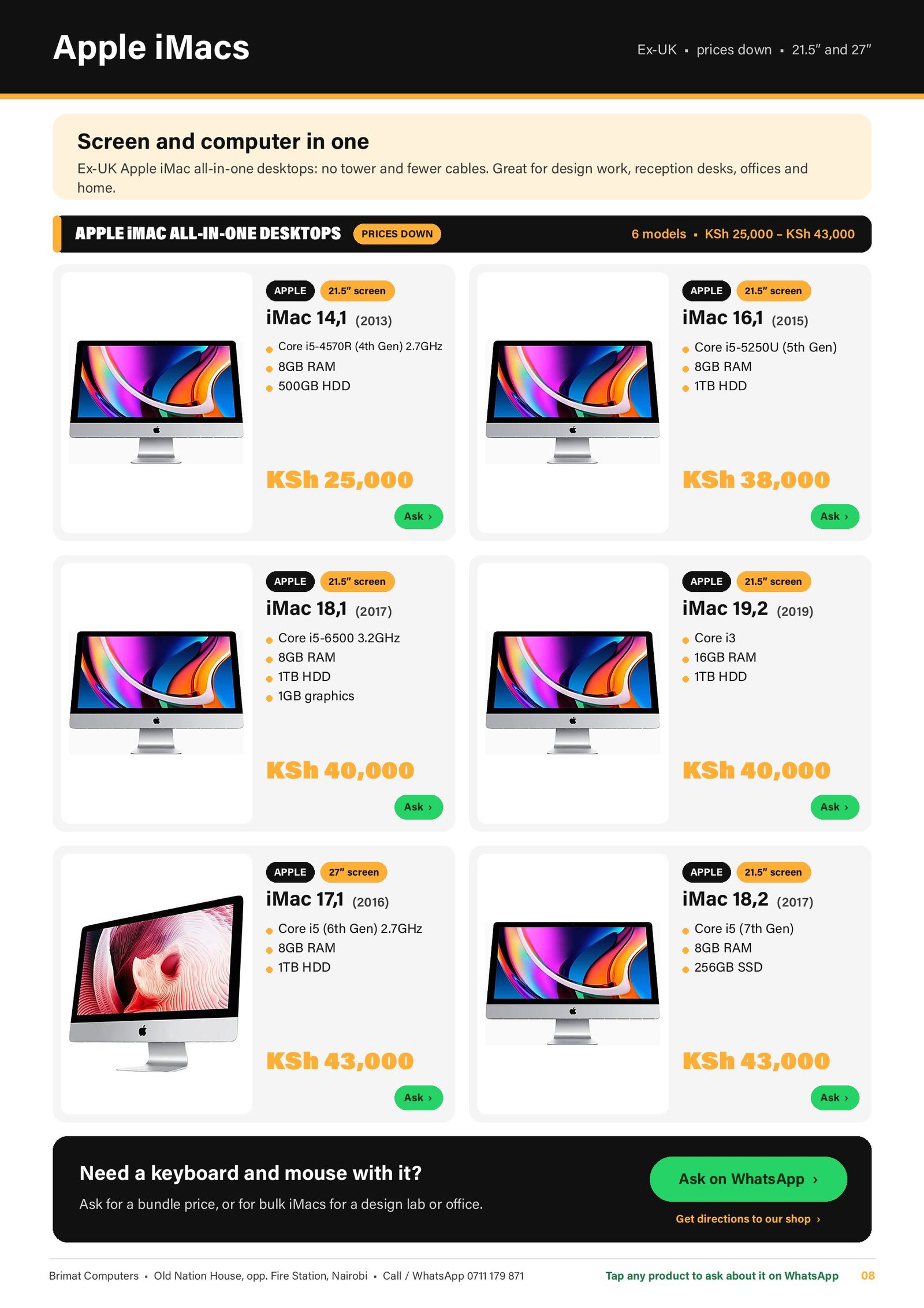 Apple iMacs, Ex-UK: iMac 14,1, 16,1, 18,1, 19,2, 17,1 27 inch and 18,2