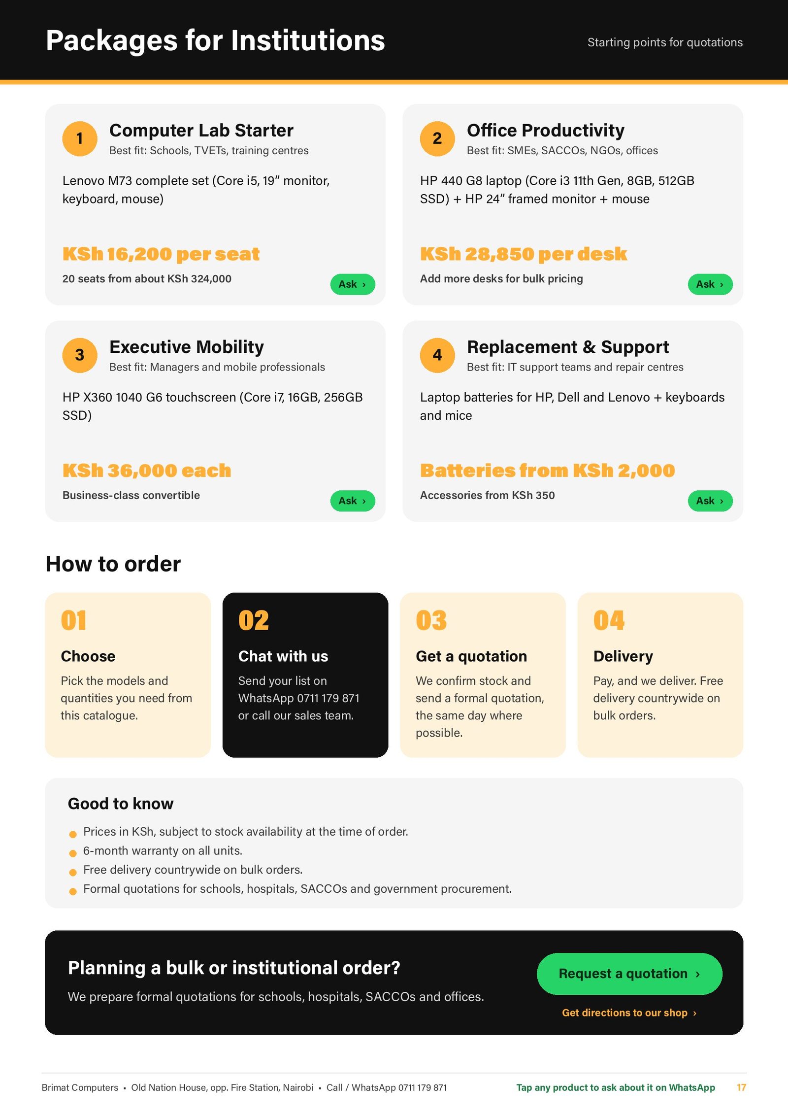 Packages for institutions and how to order